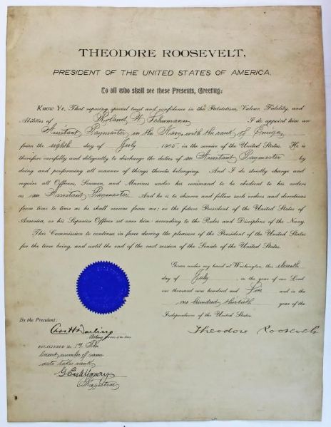Theodore Roosevelt Signed Naval Appointment as President (1905)! (PSA/DNA)