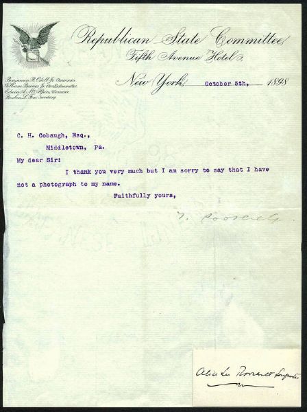 Theodore Roosevelt Signed 1898 Republican State Committee Letter (PSA/DNA)