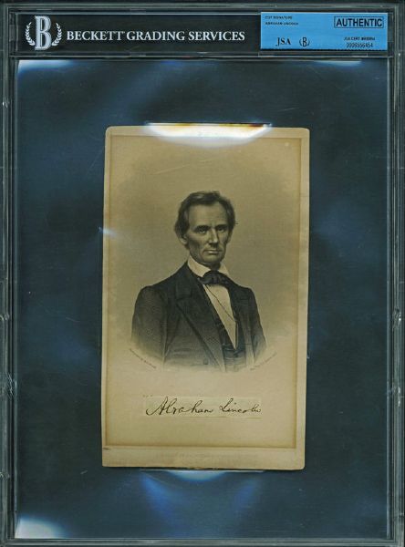 Abraham Lincoln Signed 2.75" x .75" Cut Attached to Engraving from 1860! (JSA Encapsulated)