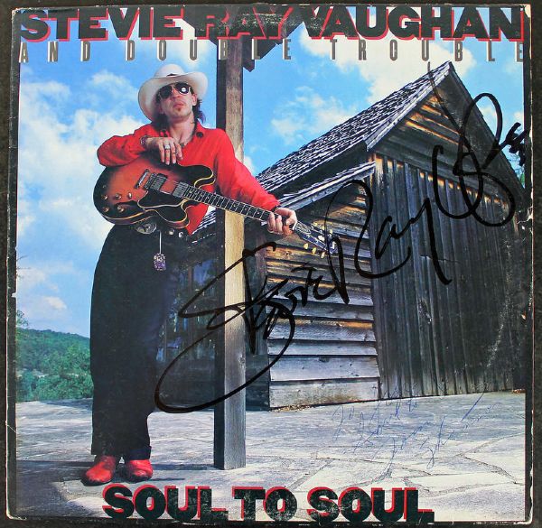 Stevie Ray Vaughan & Double Trouble Group Signed "Soul to Soul" Album Cover (3 Sigs)(PSA/DNA)