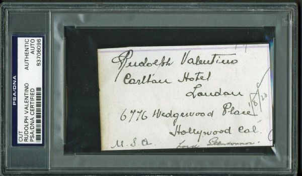 Rudolph Valentino Rare Vintage Signed 3" x 4" Album Page w/ Hollywood Address! (PSA/DNA Encapsulated)