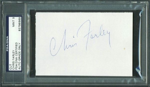 Chris Farley Signed 3" x 4.75" Album Page - PSA/DNA Encapsulated & Graded MINT 9
