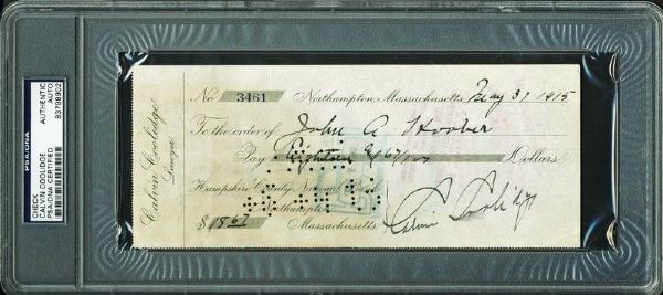 President Calvin Coolidge Handwritten & Signed 1915 Bank Check (PSA/DNA Encapsulated)