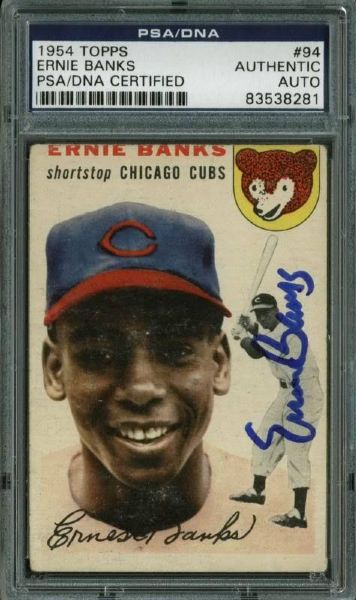 Ernie Banks Signed 1954 Topps Rookie Card (PSA/DNA Encapsulated)