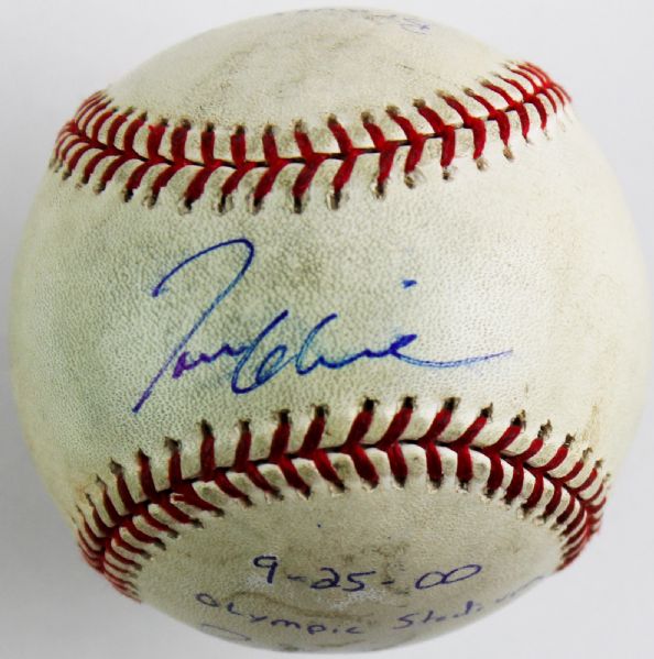 Tom Glavine Signed & Game Used 20th Win Baseball w/ Great Inscriptions! (PSA/DNA)