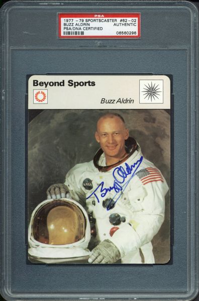 Buzz Aldrin Signed 1977-79 Sportscasters 3" x 6" Card (PSA/DNA Encapsulated)