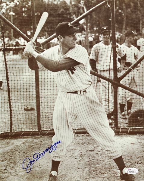 Joe DiMaggio Signed 11" x 14" Sepia Tone Yankees Batting Practice Photograph (JSA)
