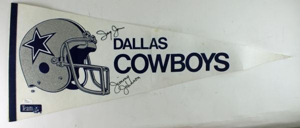 Jerry Jones & Jimmy Johnson Rare Dual Signed Dallas Cowboys Pennant (JSA)