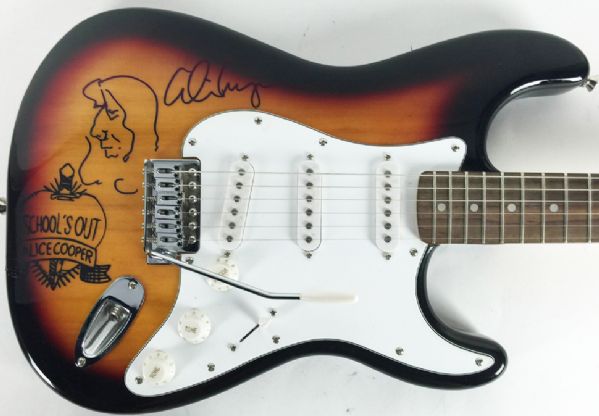 Alice Cooper Signed Stratocaaster Style Guitar with Self Portrait Sketch! (PSA/JSA Guaranteed)