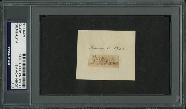 EXTREMELY RARE John Adams Signed 2" x 2.25" Cut (PSA/DNA Encapsulated)