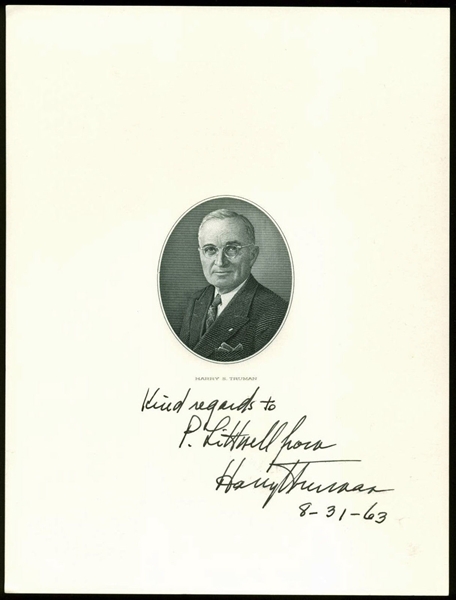 President Harry Truman Signed 6" x 8" Etching Dated 1963 (PSA/DNA)