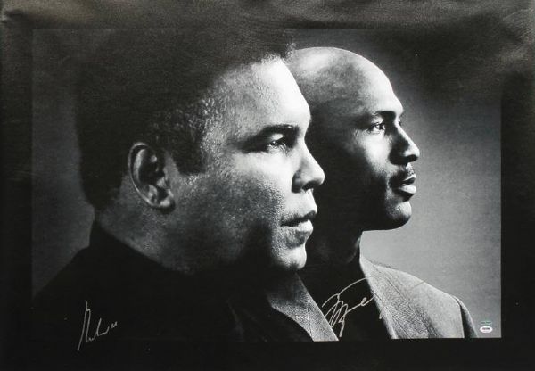 Muhammad Ali & Michael Jordan Large & Impressive Dual-Signed 30" x 40" Canvas Print (UDA & PSA/DNA)
