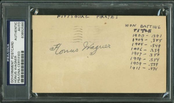Honus Wagner Signed 3" x 5" Government Post Card (PSA/DNA Encapsulated)