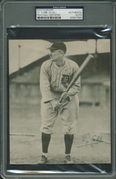 Ty Cobb Superbly Signed 6" x 8" Black & White Tigers Photo (PSA/DNA Encapsulated)