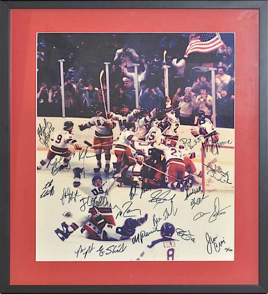 Miracle On Ice 1980 US Mens Hockey Team Signed 16" x 20" Color Photo w/ Herb Brooks! (PSA/JSA Guaranteed)