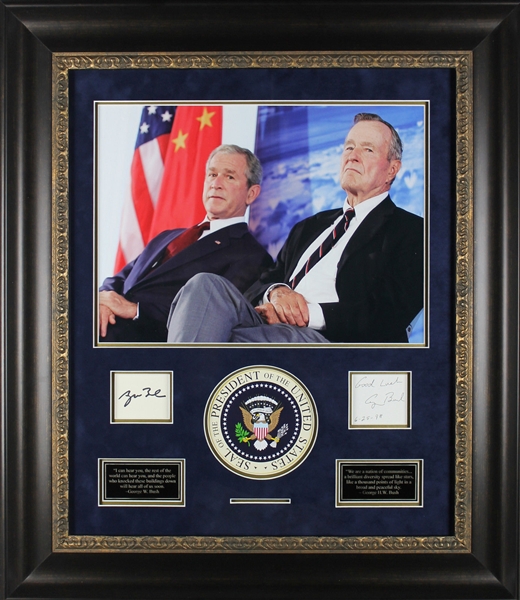 George H.W. Bush (Sr.) & George W. Bush (Jr.) Dual-Signed Signature Cut Display (PSA/DNA)