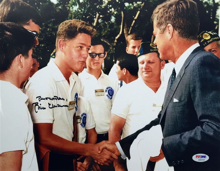 President Bill Clinton Beautiful Signed 11" x 14" Color Photo of 1963 Meeting with John F. Kennedy! (PSA/DNA)