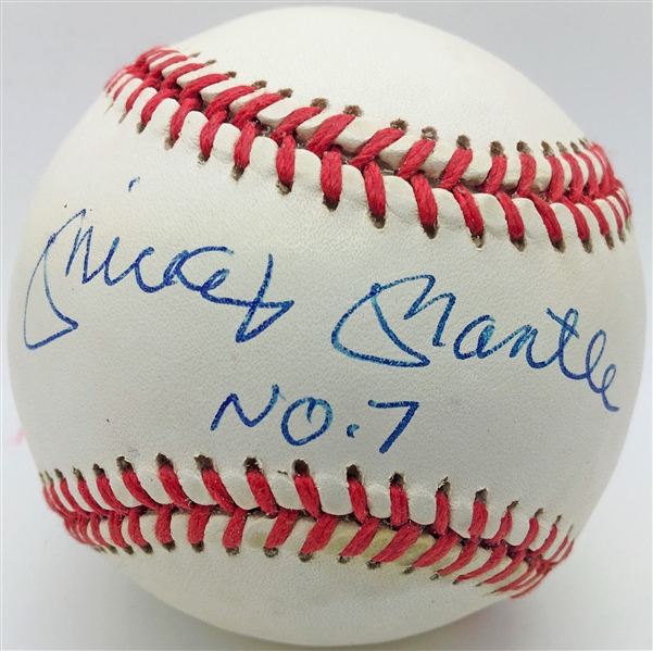 Mickey Mantle Signed OAL Baseball w/ "No. 7" Inscription (PSA/DNA)