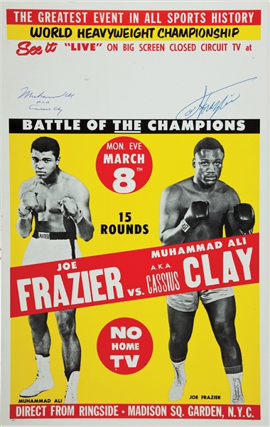 1971 Muhammad Ali vs. Joe Frazier Closed Circuit Poster Signed by Both w/Desirable "Muhammad Ali aka Cassius Clay" Autograph! (JSA)