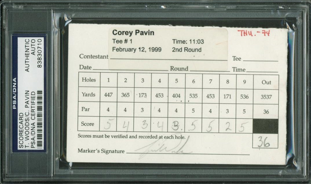Tiger Woods Signed 1999 Torrey Pines Score Card During Tournament Record -22 Performance! (PSA/DNA Encapsulated)