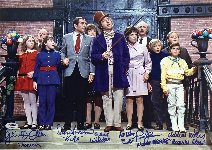Willy Wonka & The Chocolate Factory Cast Signed 12" x 15" Photo w/ Wilder, etc. (6 Sigs)(PSA/DNA)