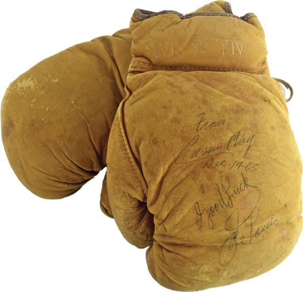 Boxing Immortals: Extraordinary Cassius Clay & Joe Louis Dual Signed Boxing Glove (c.1963)(JSA ALOA)
