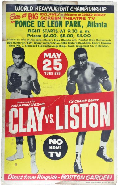 Muhammad Ali (Cassius Clay) vs. Sonny Liston Original 1965 Fight Poster (CC TV)