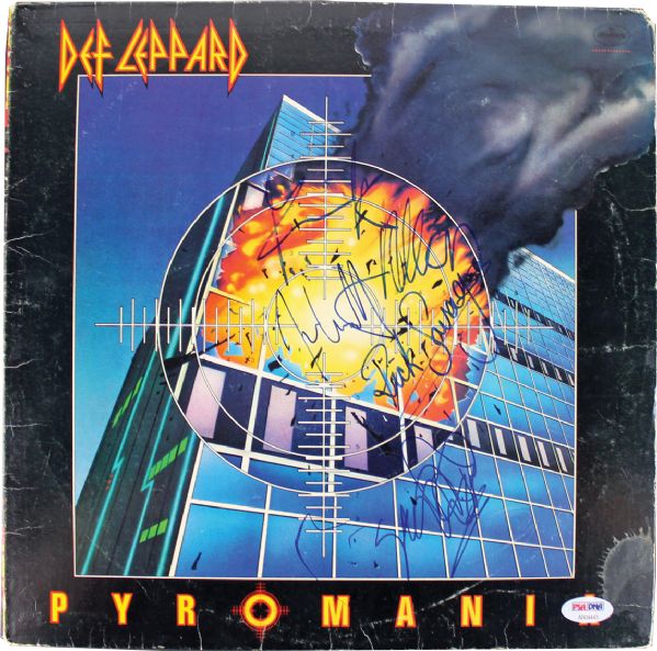 Def Leppard Group Signed "Pyromania" Record Album (5 Sigs)(PSA/DNA)