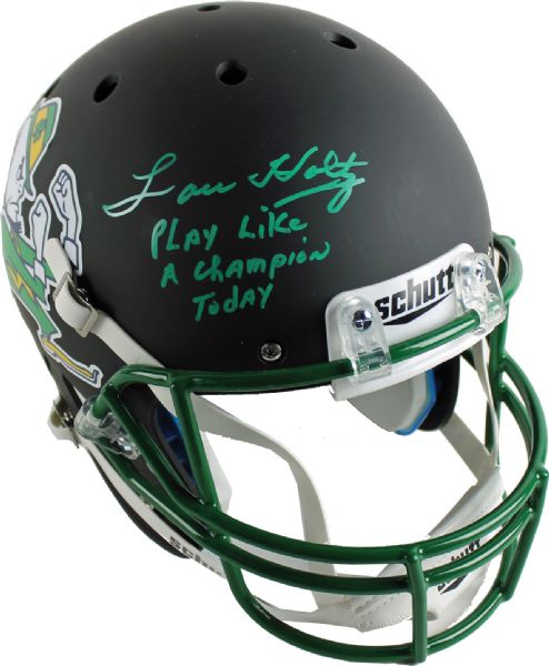 Fighting Irish: Lou Holtz Signed Black Full-Sized Notre Dame Helmet (Steiner Sports)