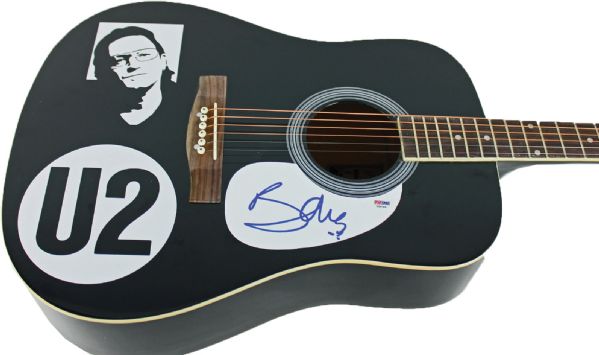 U2: Bono Signed Black Acoustic Guitar w/ Unique Decals (PSA/DNA)