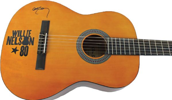 Willie Nelson Signed Acoustic Guitar w/ Unique Decal (PSA/DNA)