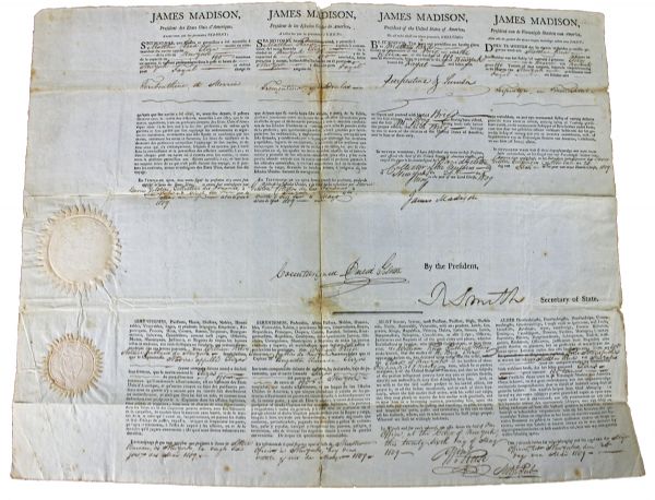 James Madison Rare Signed as President 4-Language Ships Papers (PSA/DNA)