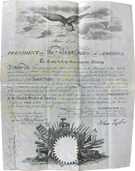 President John Tyler Signed 1844 Naval Commission Document (PSA/DNA)