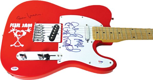 Pearl Jam (5) Vedder, McCready, Cameron, Ament & Gossard Signed Red Telecaster-Style Guitar (PSA/DNA)