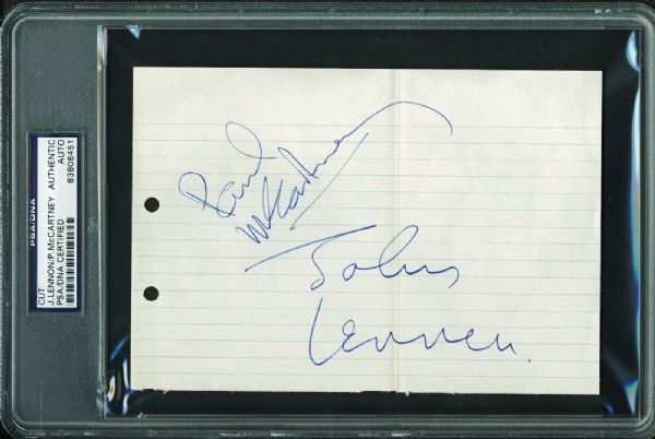 The Beatles: c. 1965 Paul McCartney & John Lennon Exceptional Dual Signed 5" x 8" Large Album Page (PSA/DNA)