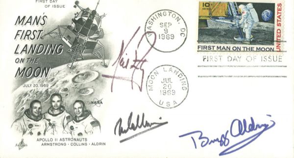 Apollo XI Exceptional Crew Signed First Day Cover (PSA/JSA Guaranteed)