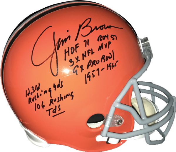 Jim Brown Rare Signed Browns Helmet w/ Multiple Career Stats! (Steiner Sports)
