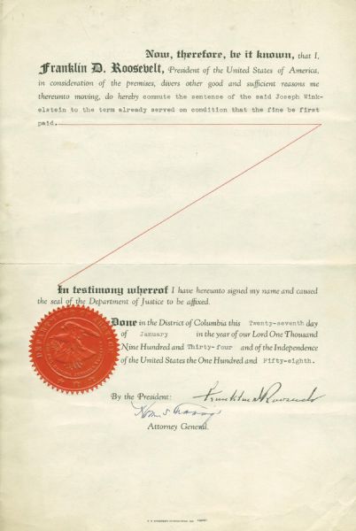 Franklin Roosevelt Rare Signed Presidential Pardon (PSA/JSA Guaranteed)