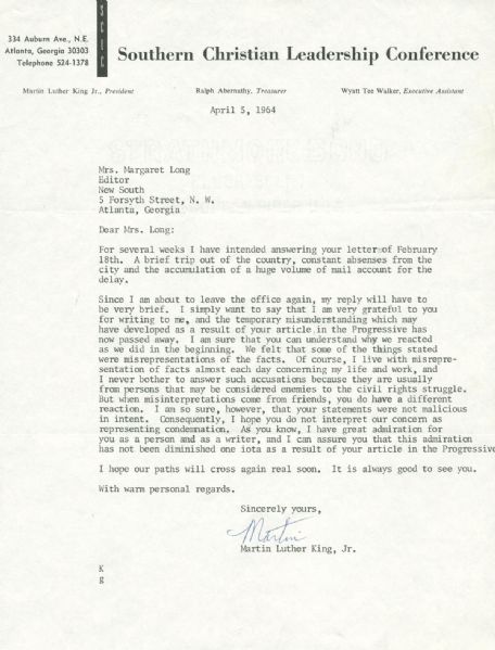 Martin Luther King Jr. Signed 1964 Personal Letter w/ Direct Civil Rights Content! (PSA/JSA Guaranteed)