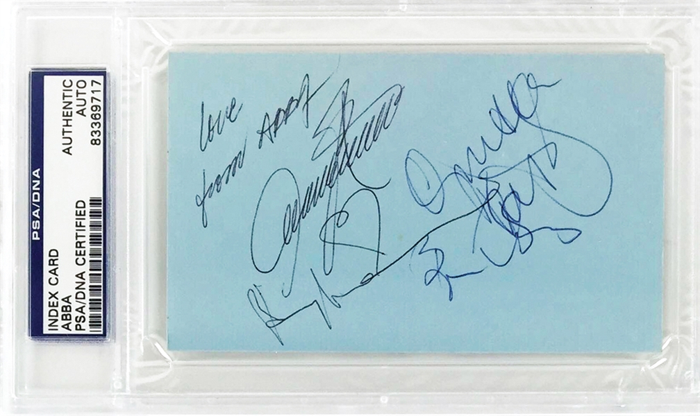 ABBA Rare Group Signed 3" x 5" Card (4 Sigs)(PSA/DNA Encapsulated)