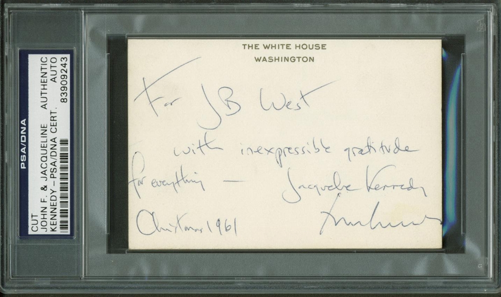 President John F. Kennedy & Jaqueline Kennedy Dual Signed White House Card w/ "Christmas 1961" Inscription! (PSA/DNA Encapsulated)