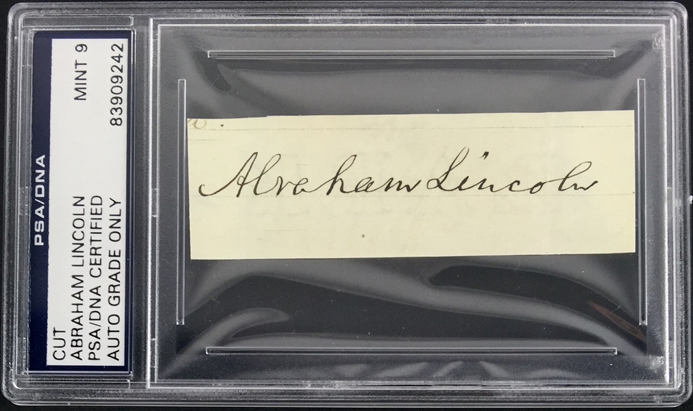 President Abraham Lincoln Superbly Signed 1" x 3" Album Page w/ Full Name Autograph PSA/DNA MINT 9!