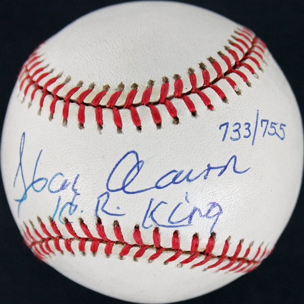 Hank Aaron Near-Mint Signed ONL Baseball w/ Rare "HR King" Inscription (PSA/DNA)
