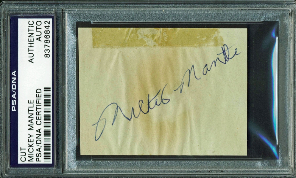 Mickey Mantle Vintage C. 1956 Triple Crown-Era 2" x 3" Autograph Page (PSA/DNA Encapsulated)