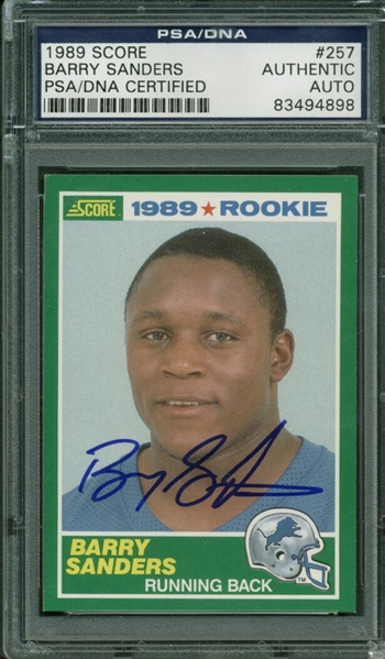 Barry Sanders Signed 1989 Score Rookie Card (PSA/DNA Encapsulated)