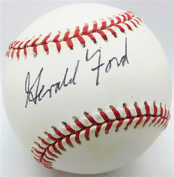 President Gerald Ford Near-Mint Signed OAL Baseball (PSA/DNA)