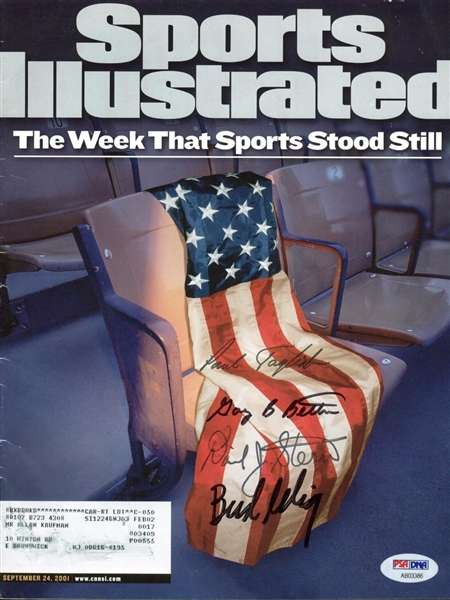 September 11th: Sports Comissoners Multi-Signed Sports Illustrated w/ Stern, Tagliabue, Selig & Bettman! (PSA/DNA)