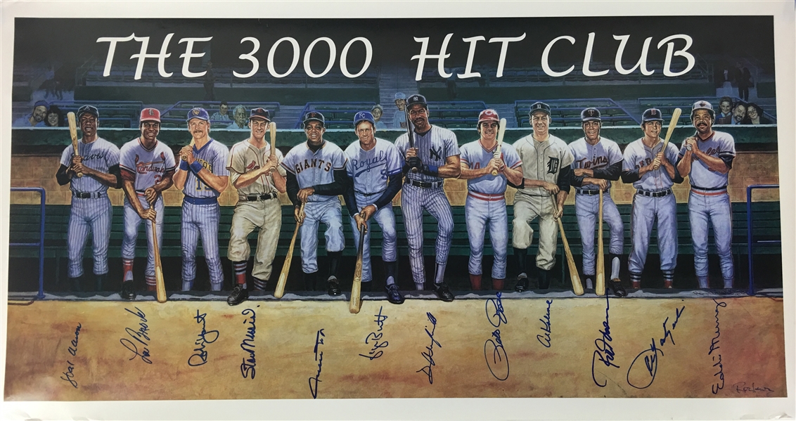 3000 Hit Culb Multi-Signed Ron Lewis Lithograph w/ Aaron, Mays, Musial & Others (JSA)
