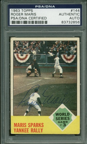 Roger Maris Signed 1963 Topps Baseball Card (PSA/DNA Encapsulated)