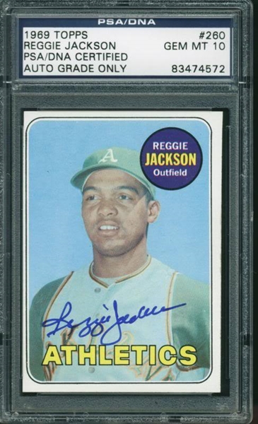 Reggie Jackson Signed 1969 Topps Rookie Card - PSA/DNA Graded GEM MINT 10
